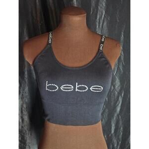 Bebe Seamless Logo Sports Bra Black Strappy Activewear Crop Top Size Large D/60